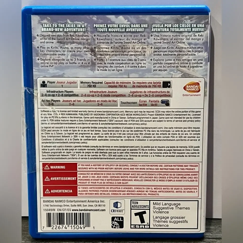 PS Vita Sword Art Online Lost Song for PlayStation PS Vita in Like New Condition